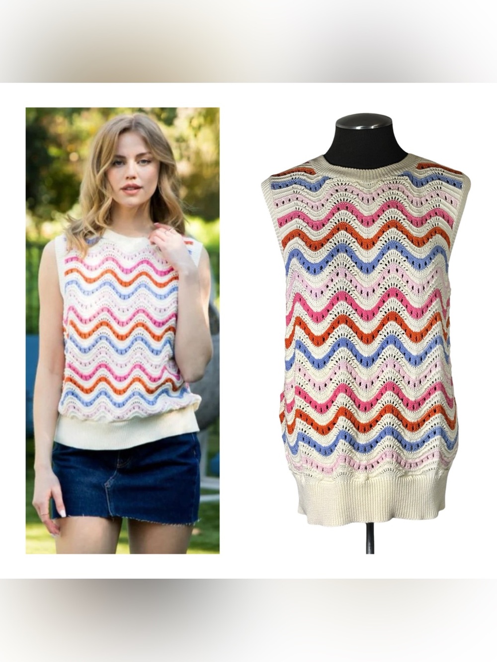 🆕 THML – Crochet Knit Sleeveless Pullover Sweater – Anthropologie - Medium